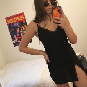 Black lace slip dress